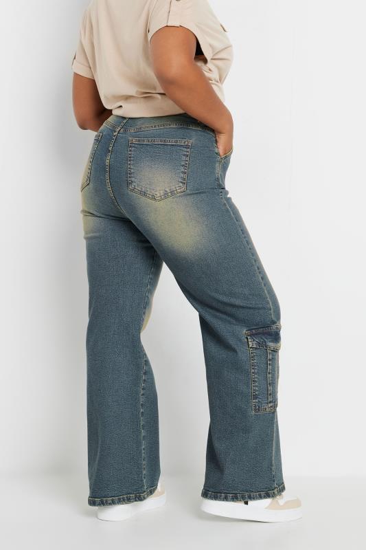 YOURS Plus Size Blue Washed Wide Leg Cargo Jeans | Yours Clothing 4