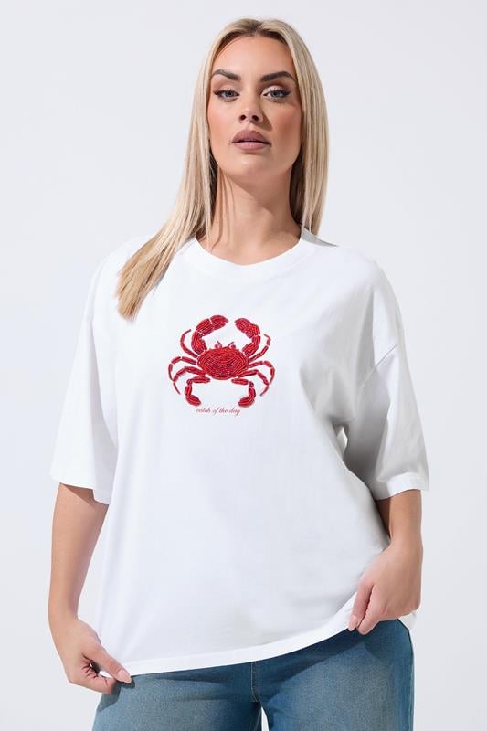 LIMITED COLLECTION Curve White  'Catch Of The Day' Beaded Boxy T-Shirt