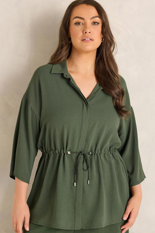 EVANS Plus Size Khaki Green Collared Shacket | Evans  1