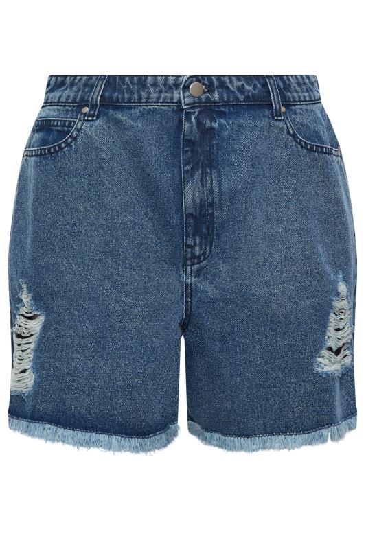 Plus Size Mid Blue Ripped Floaty Denim Shorts | Yours Clothing  4