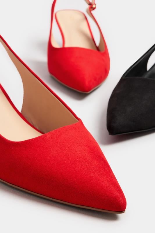 LTS Red Faux Suede Slingback Kitten Heel Court Shoes In Standard Fit | Long Tall Sally 6