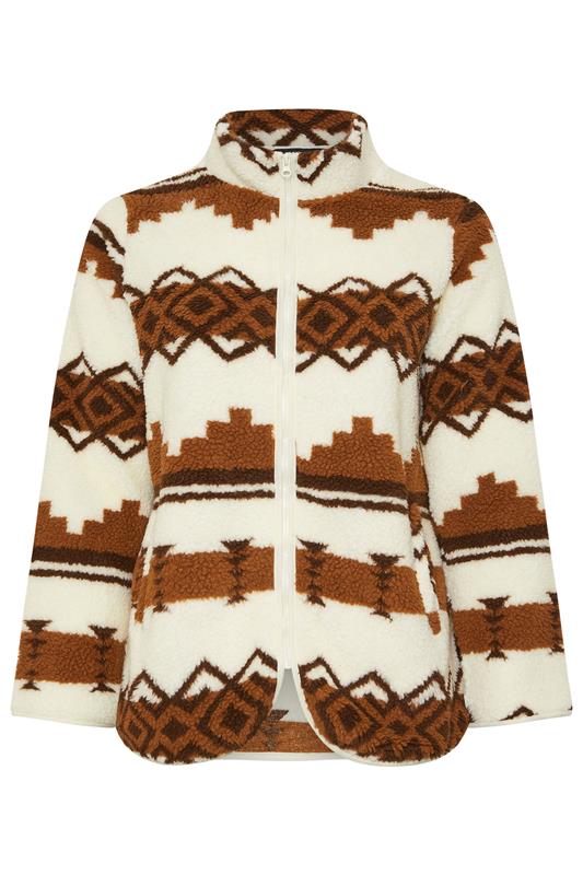 YOURS Plus Size Chocolate Brown Fairisle Borg Fleece Jacket | Yours Clothing 9