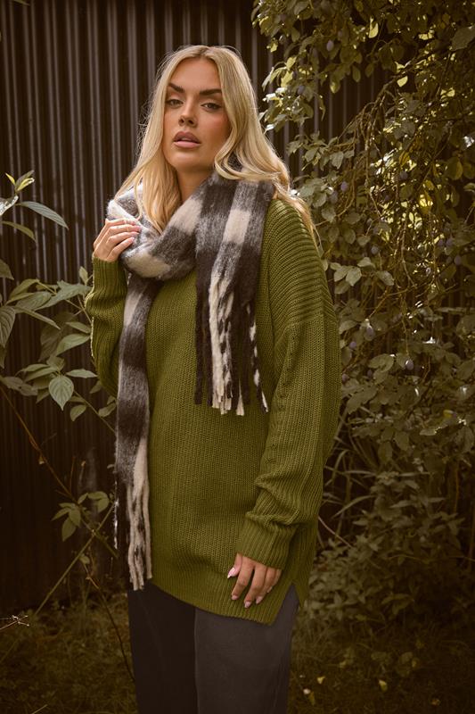 YOURS Plus Size Olive Green Drop Shoulder Jumper | Yours Clothing 1