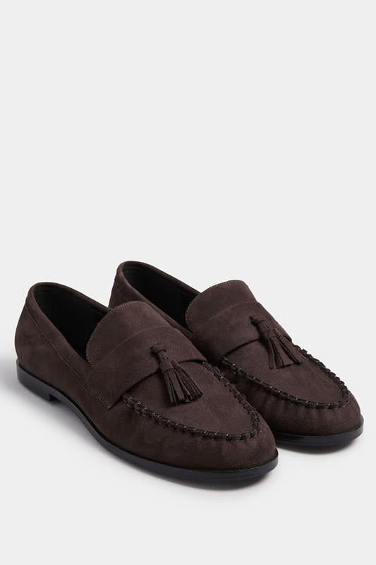 LTS Chocolate Brown Faux Suede Tassel Flat Loafers