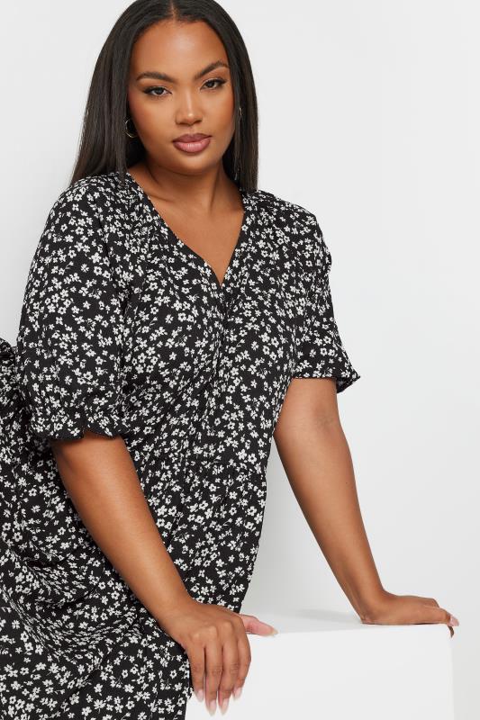 LIMITED COLLECTION Plus Size Black Ditsy Floral Print Mini Dress | Yours Clothing 4