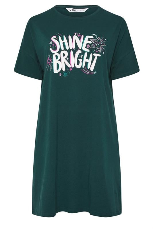 YOURS Plus Size Green 'Shine Bright' Sleep Tee Nightdress | Yours Clothing 6