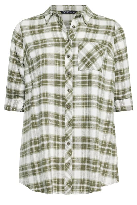 YOURS Plus Size Khaki Green Check Boyfriend Shirt | Yours Clothing 5