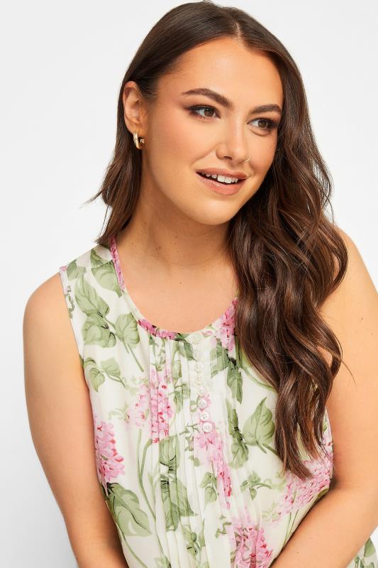 YOURS Curve Plus Size White & Pink Floral Pintuck Sleeveless Blouse | Yours Clothing  4