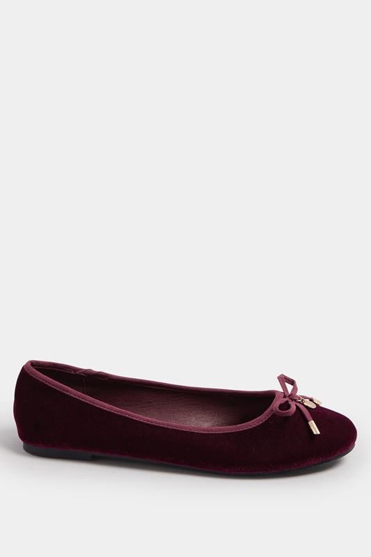 LTS Burgundy Red Velvet Bow Ballerina Pumps In Standard Fit | Long Tall Sally 2