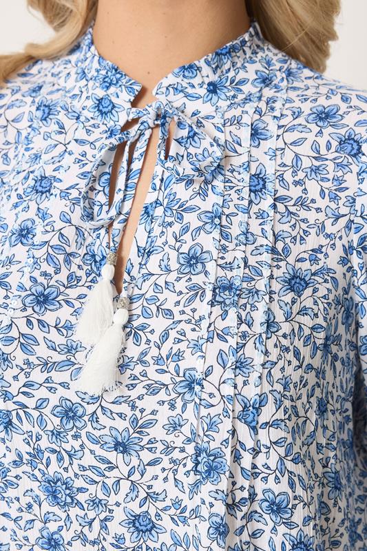 YOURS Plus Size Blue Floral Tie Neck Blouse | Yours Clothing 4