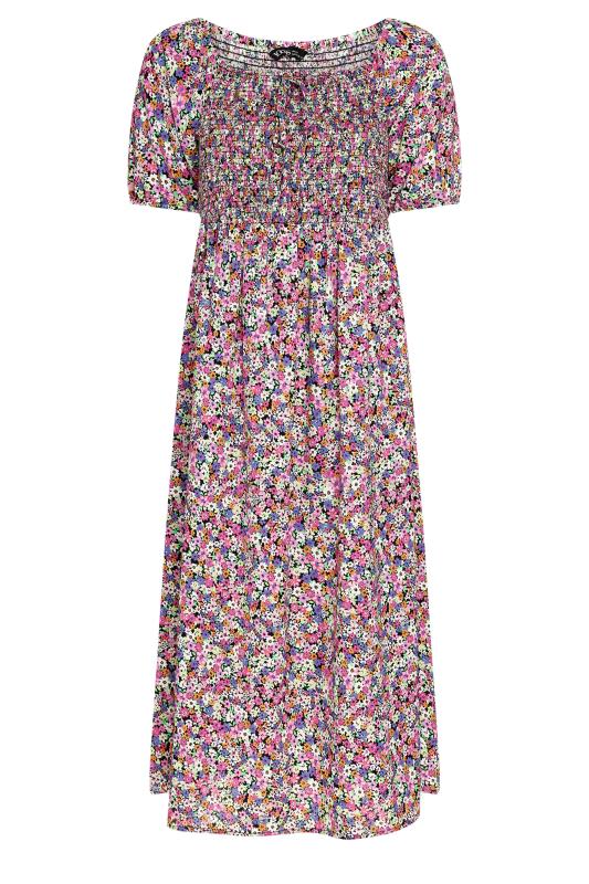 YOURS Plus Size Pink Ditsy Floral Print Shirred Maxi Dress | Yours Clothing 5