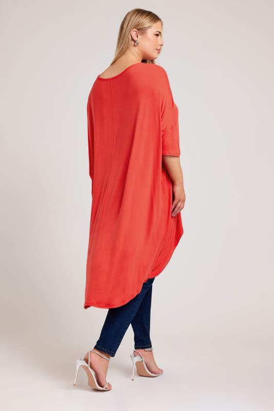 YOURS LONDON Plus Size Orange Dipped Hem Longline Tunic | Yours Clothing 3