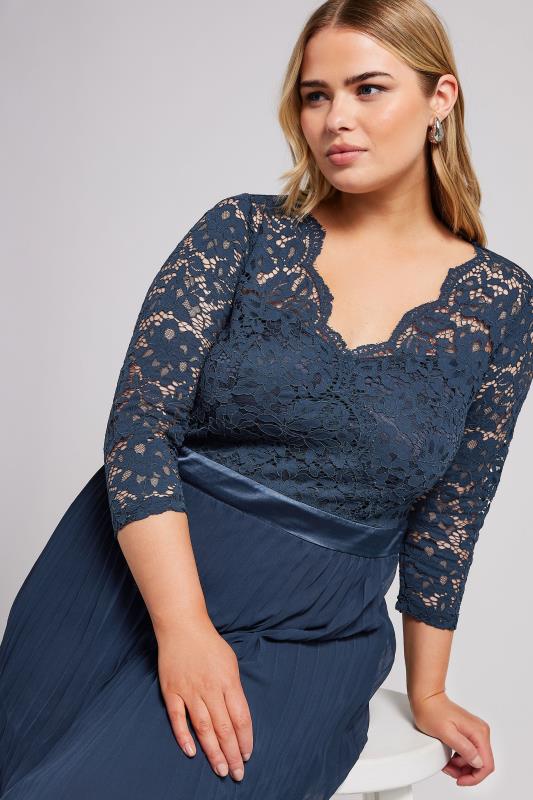 YOURS LONDON Plus Size Navy Blue Lace Wrap Pleated Maxi Dress | Yours Clothing 3