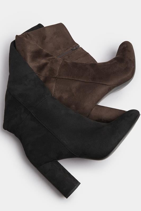 Black Faux Suede Heeled Knee High Boot In Wide E & Extra Wide EEE Fit | Yours Clothing 6