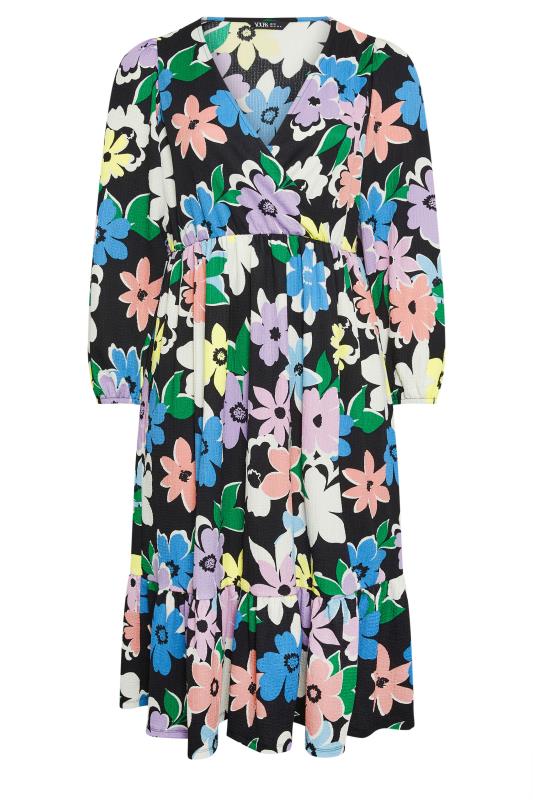 LIMITED COLLECTION Plus Size Black Floral Print Textured Wrap Dress | Yours Clothing 6