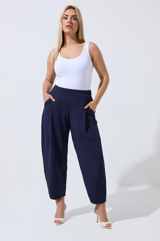  LIMITED COLLECTION Curve Navy Blue Pleated Barrel Leg Trousers