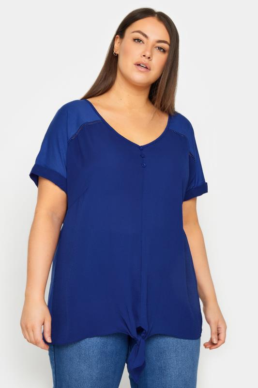 Evans Blue Tie Hem Chiffon Blouse 1