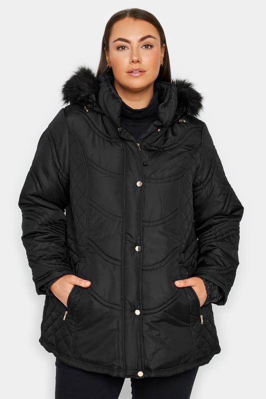 Plus Size  Avenue Black Quilted Hood Coat