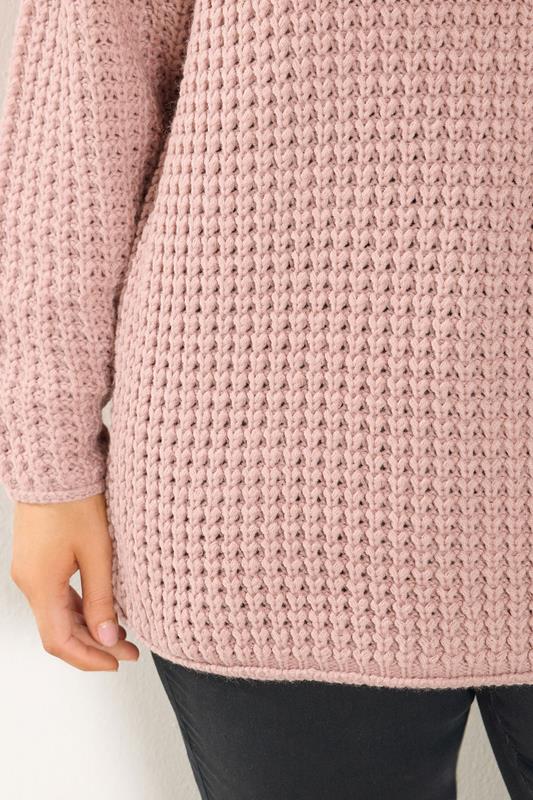 YOURS Plus Size Light Pink Waffle Knit Jumper | Yours Clothing 5