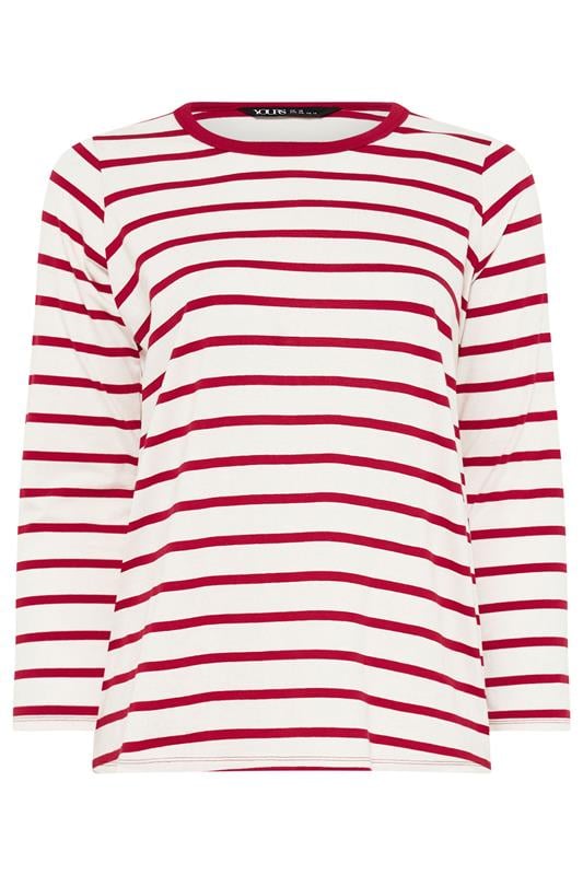YOURS Plus Size Red Stripe Long Sleeve Ringer Top | Yours Clothing 5