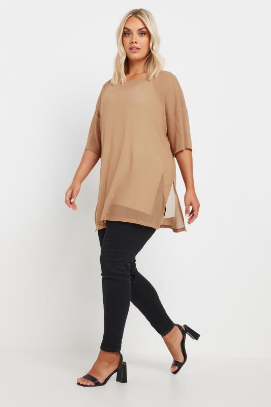 YOURS Plus Size Natural Brown Oversized Mesh Top | Yours Clothing 2