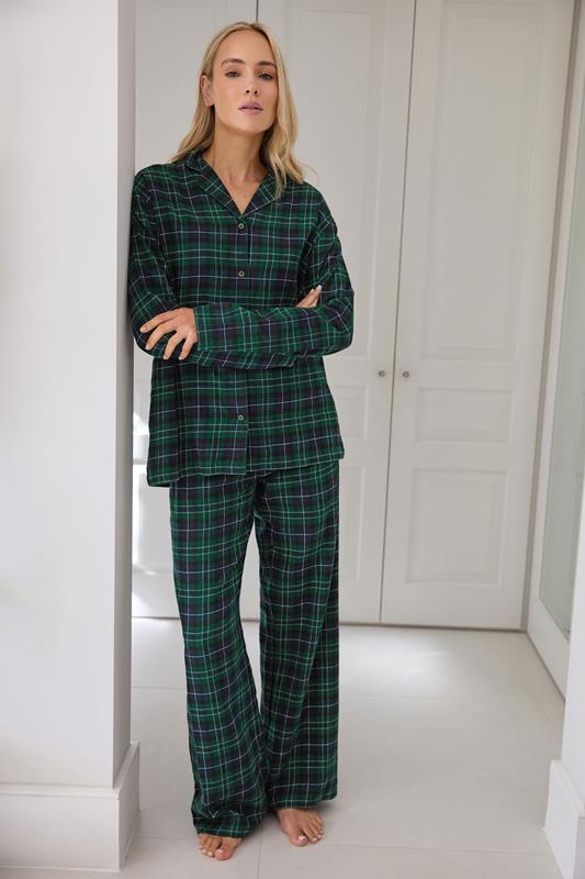  LTS Tall Navy Blue & Green Cotton Check Pyjama Set