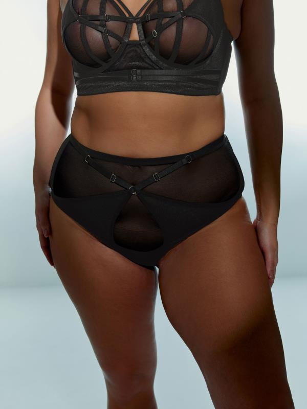 PLAYFUL PROMISES Plus Size Black Eddie Crossover Thong | Yours Clothing 1