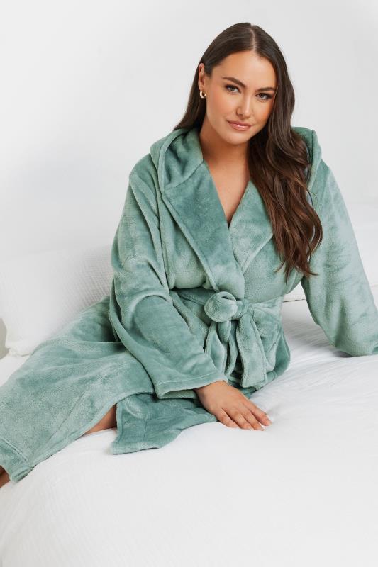 YOURS Plus Size Mint Green Hooded Dressing Gown | Yours Clothing 2