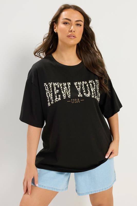 YOURS Curve Black 'New York' Leopard T-Shirt
