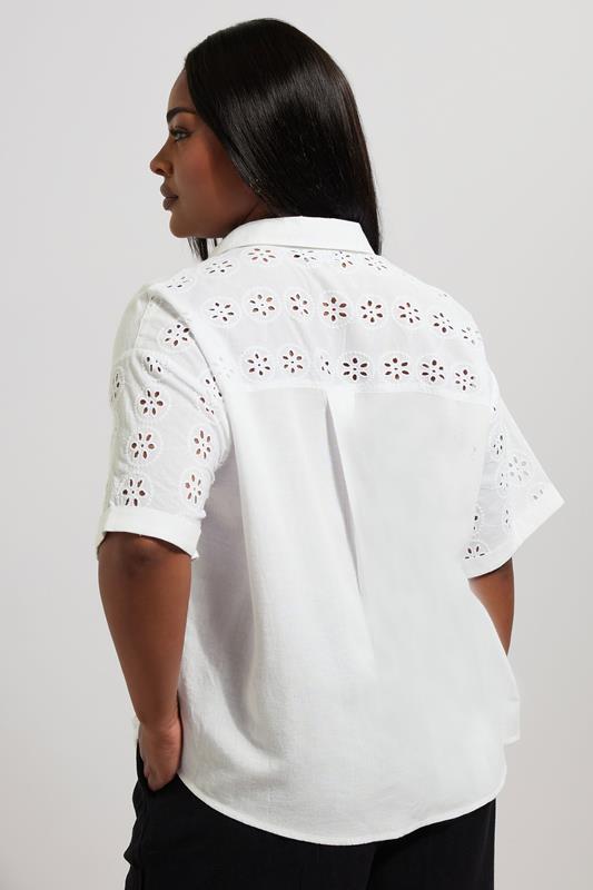 YOURS Plus Size White Broderie Anglaise Linen Shirt | Yours Clothing 3