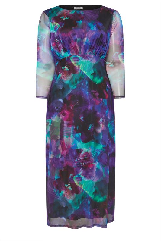 YOURS LONDON Plus Size Purple Blur Floral Print Mesh Maxi Dress | Yours Clothing  6