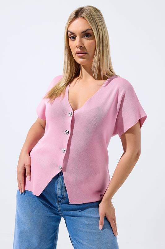  LIMITED COLLECTION Curve Pink Short Sleeve Compact Knitted Top