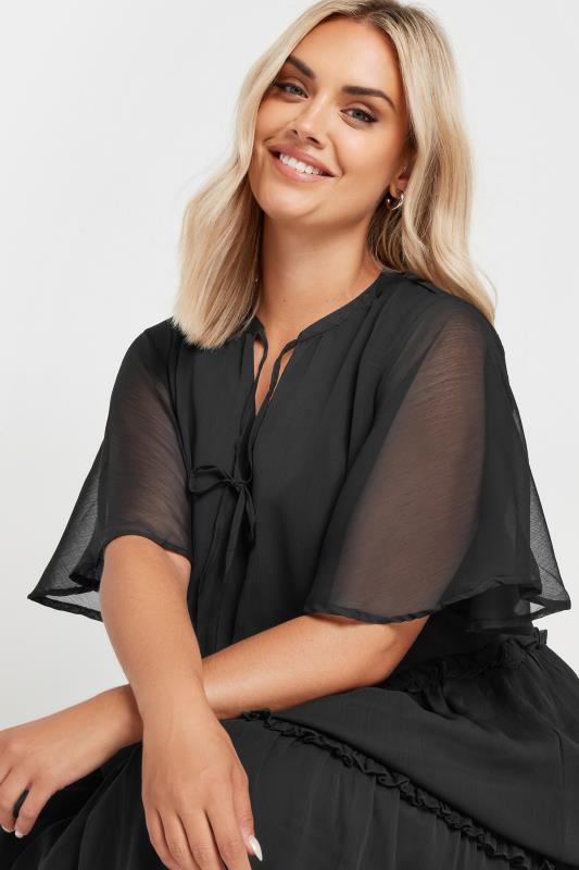 YOURS Plus Size Black Chiffon Tiered Midaxi Dress | Yours Clothing  4