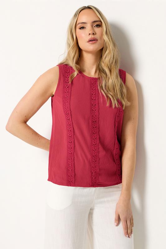 LTS Tall Wine Red Crochet Detailing Top