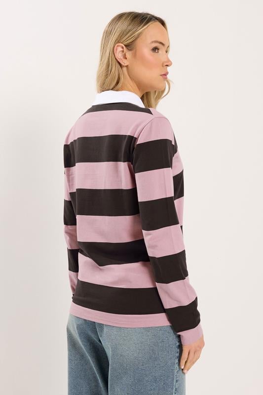 LTS Tall Women's Chocolate Brown & Pink Stripe Cotton Rugby Sweatshirt | Long Tall Sally 2