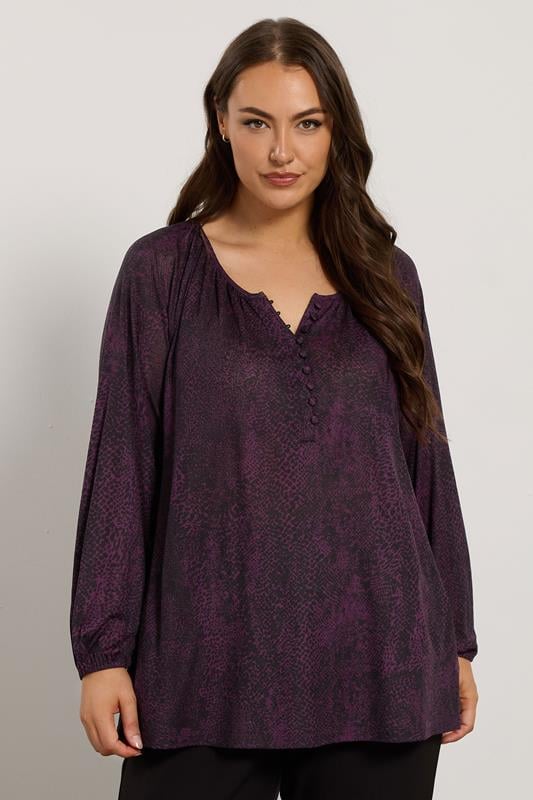 Plus Size  EVANS Curve Purple Animal Print Balloon Sleeve Blouse