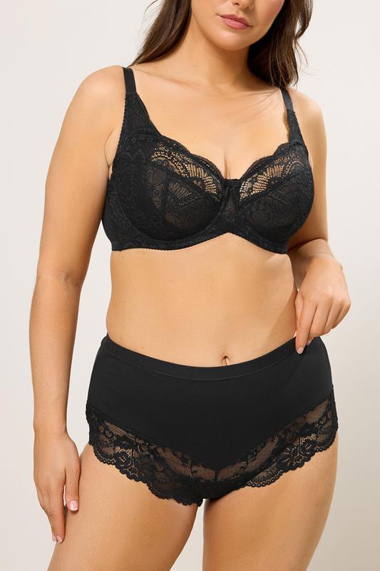 YOURS Curve Black Hi Shine Lace Full Brief