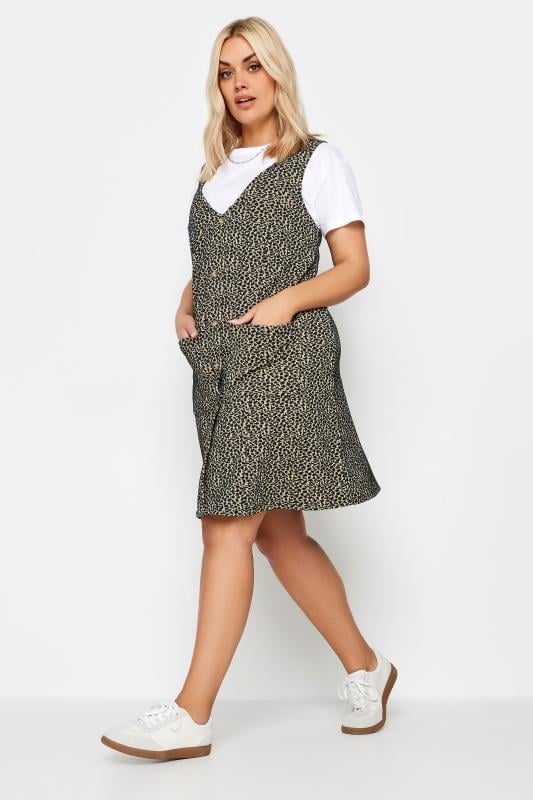 LIMITED COLLECTION Curve Grey Animal Print A-Line Pinafore Dress | Yours Clothing 1