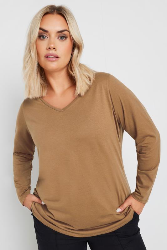 YOURS Plus Size Brown Core Long Sleeve T-Shirt | Yours Clothing  1