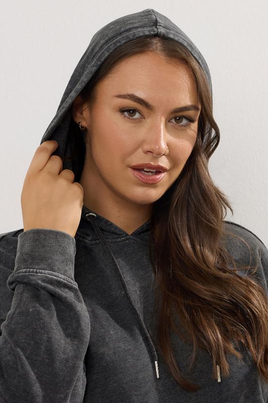 YOURS Plus Size Black Acid Wash Longline Hoodie | Yours Clothing 5