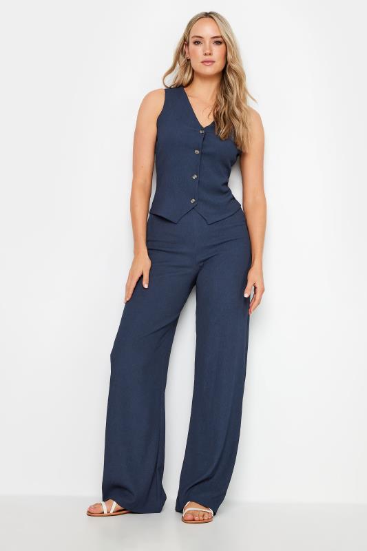 Tall  LTS Tall Navy Blue Wide Leg Textured Trousers