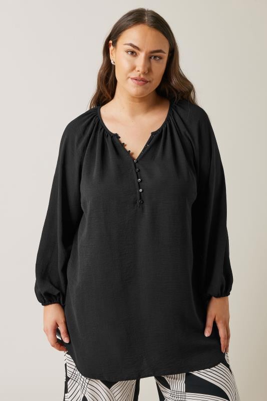 EVANS Plus Size Black Button Front Long Sleeve Blouse | Evans 1