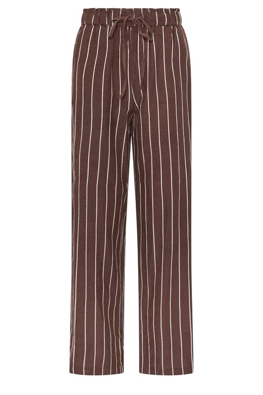 LTS Tall Women's Chocolate Brown Stripe Linen Wide Leg Trousers | Long Tall Sally 5