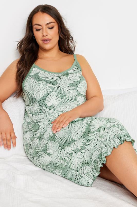 YOURS Plus Size Green Palm Print Chemise Nightdress | Yours Clothing  4