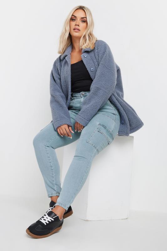 YOURS Plus Size Blue Cargo AVA Jeans | Yours Clothing 2