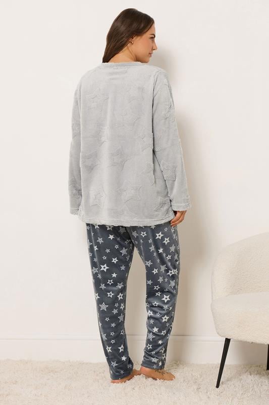 YOURS Plus Size Grey Embossed Star Borg Lounge Set | Yours Clothing 2
