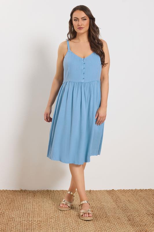 YOURS Curve Blue Chambray Strappy Midi Sundress