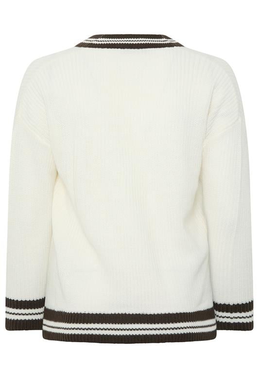 YOURS Plus Size White & Brown Knitted Tennis Jumper | Yours Clothing 2