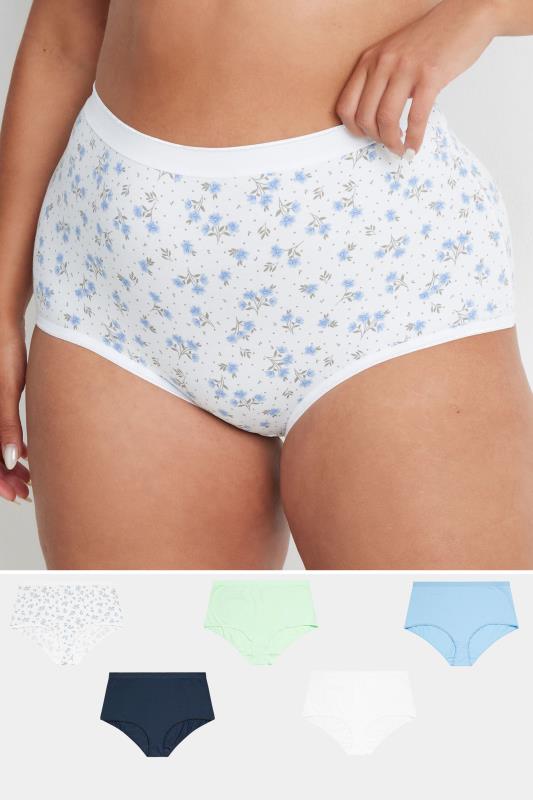 YOURS Plus Size 5 PACK Blue Floral Print Full Briefs | Yours Clothing 1