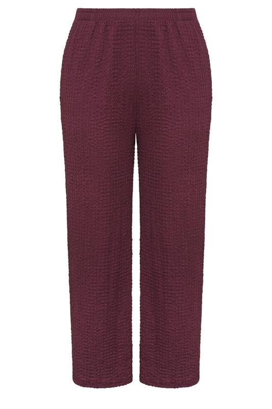 YOURS Plus Size Burgundy Red Bubble Textured Trousers | Yours Clothing 5